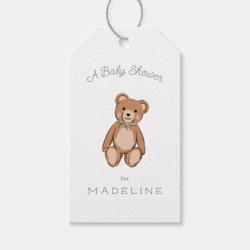 Classic Teddy Bear Sage Green Baby Shower Gift Tags