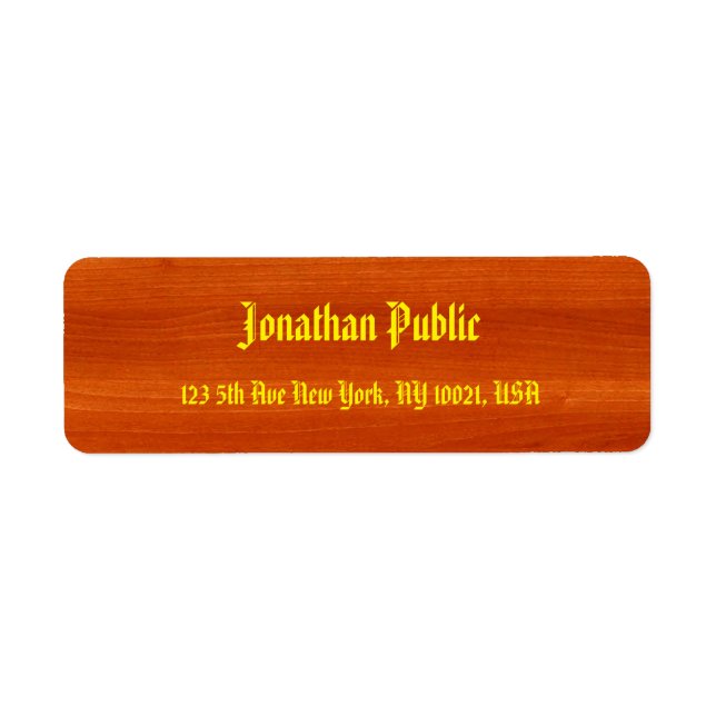 Classic Template Stylish Walnut Wood Gold Script Label (Front)