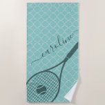 Classic Tennis Racket Ball Girl&#39;s Name Sport Style Beach Towel at Zazzle