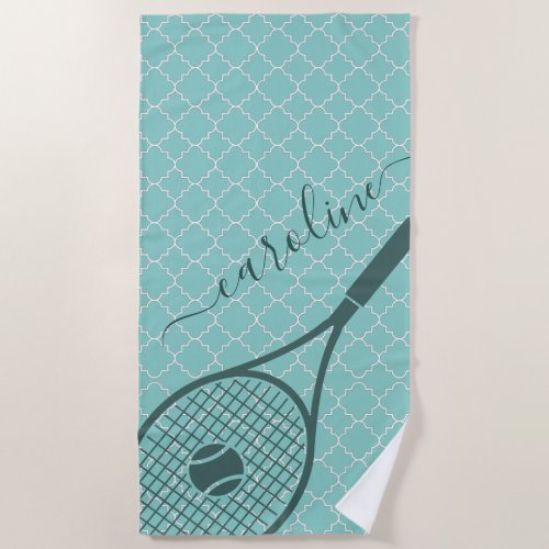 Classic Tennis Racket Ball Girls Name Sport Style Beach Towel