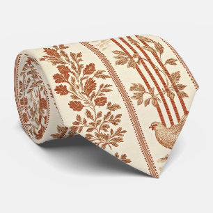 Classic Terracotta Barn Hen Toile Pattern Neck Tie