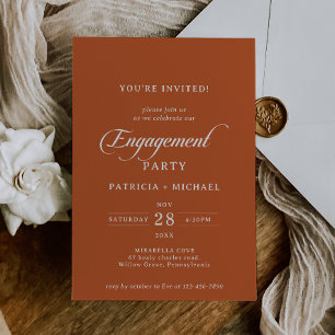 Classic Terracotta Calligraphy Engagement Party Invitation