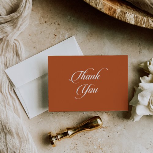 Classic Terracotta Calligraphy Fat Wedding Thank You Card