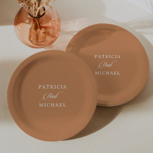 Classic Terracotta Calligraphy Minimal Wedding Paper Plates