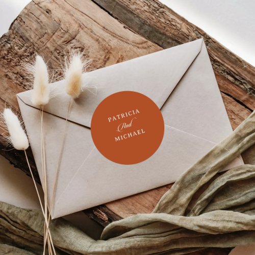 Classic Terracotta Calligraphy Minimal Wedding  Round Sticker