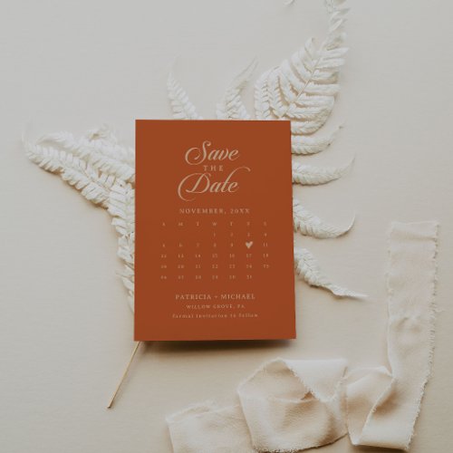 Classic Terracotta Calligraphy QR Code Calendar Save The Date