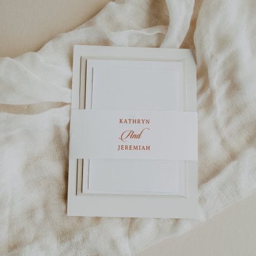 Classic Terracotta Calligraphy Wedding Invitation Belly Band
