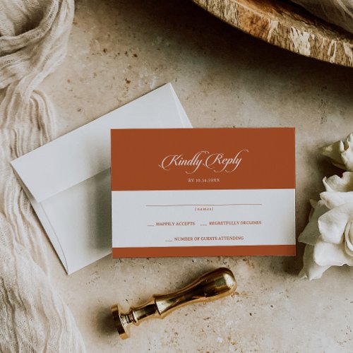 Classic Terracotta Calligraphy Wedding RSVP Card