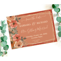 CLASSIC Terracotta Fall Floral Save Date    