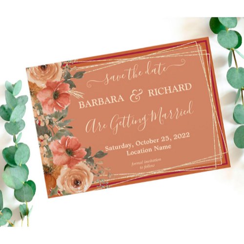 CLASSIC Terracotta Fall Floral Save Date     Invitation