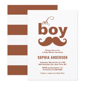 Classic Terracotta It's a Boy Mustache Baby Shower Invitation