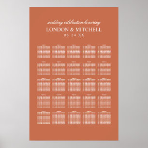 Classic Terracotta Orange Monogram Seating Poster