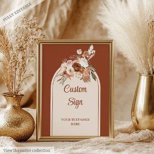 Classic Terracotta Pampas Sage Boho Arch Wedding Poster