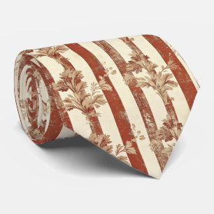 Classic Terracotta Red Toile Floral Cream Neck Tie