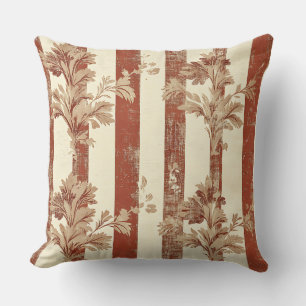 Classic Terracotta Red Toile Floral Cream Throw Pillow