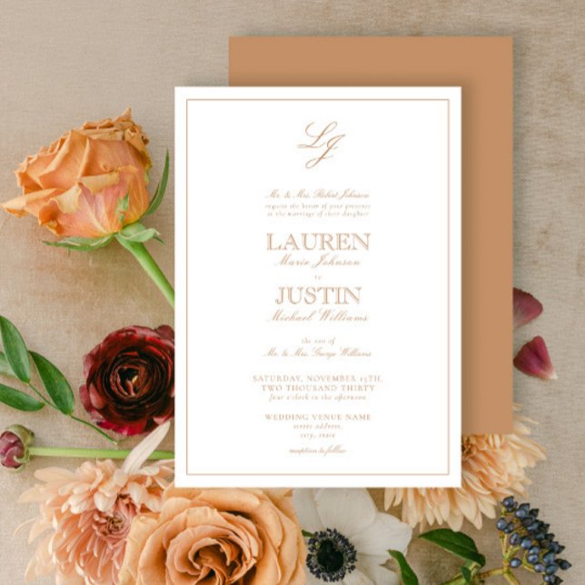 Classic Terracotta Script Monogram Wedding Invitation (Creator Uploaded)