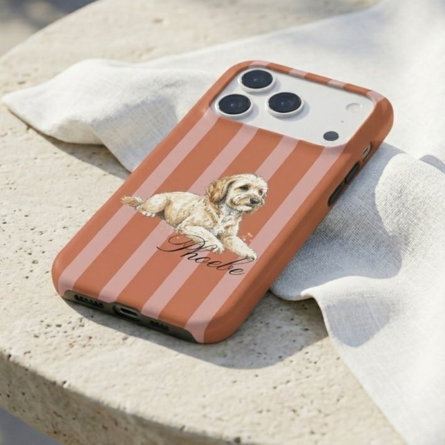 Classic Terracotta Stripe Watercolor Golden Doodle iPhone Case (Classic Terracotta Stripe Watercolor Golden Doodle iPhone Case)