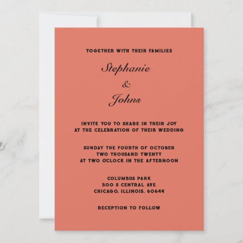 Classic Terracotta Warm Earth Color Classy Wedding Invitation