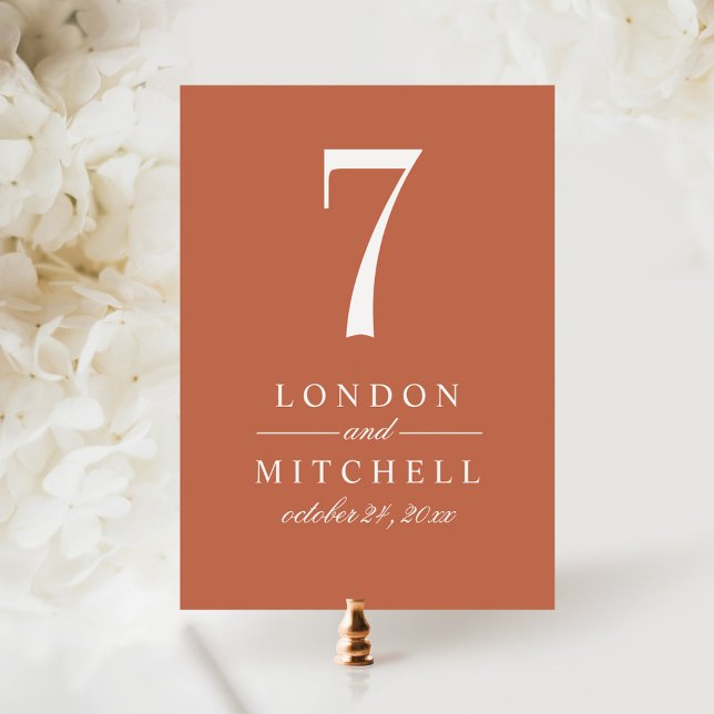 Classic Terracotta Wedding Table Number Card (Creator Uploaded)