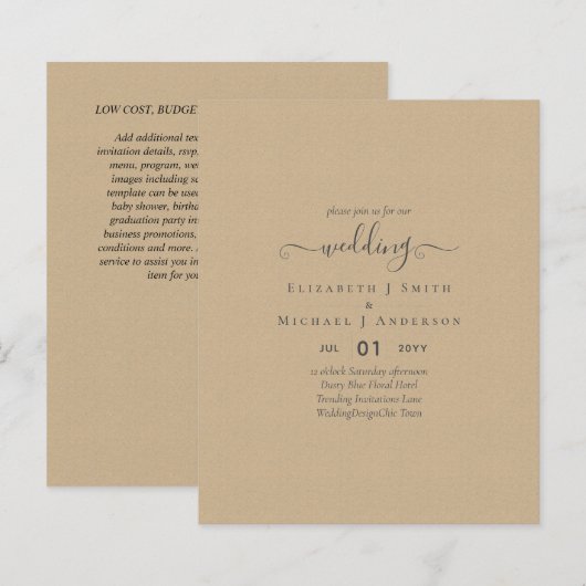 Classic TEXT ONLY Minimalist BUDGET WEDDING (Front/Back)
