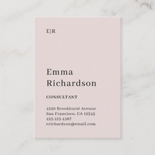 Classic Text with Monogram  Blush Pink Business Card