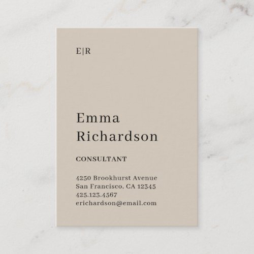 Classic Text with Monogram  Neutral Beige Business Card