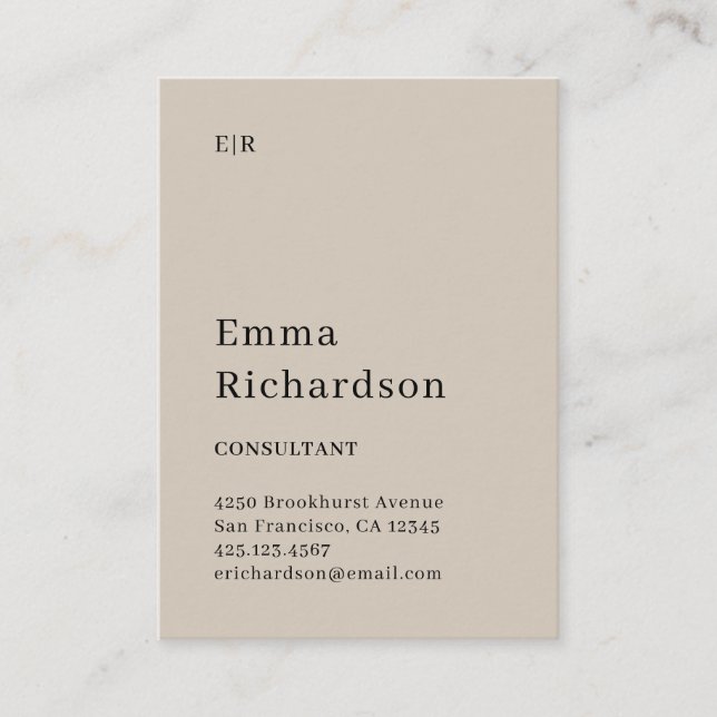 Classic Text with Monogram | Neutral Beige Business Card (Front)