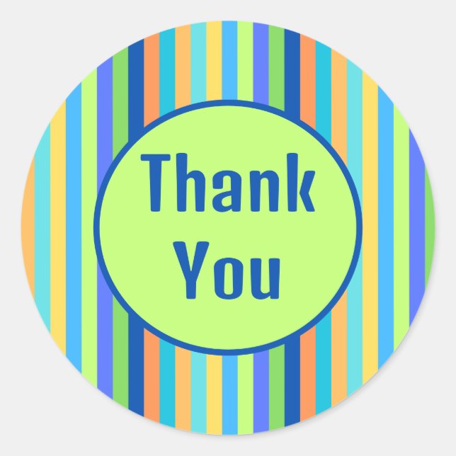 Classic Thank You Blue & Orange Rainbow Stripes  Round Sticker (Front)