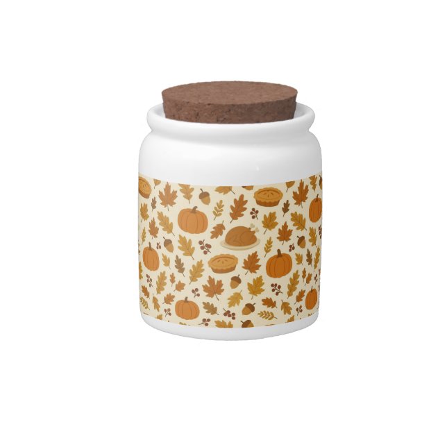 Classic Thanksgiving patterned  Candy Jar (Front)