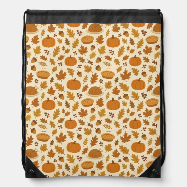 Classic Thanksgiving patterned  Drawstring Bag (Front)