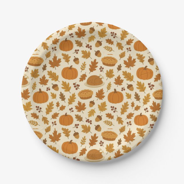 Classic Thanksgiving patterned  Paper Plates (Front)