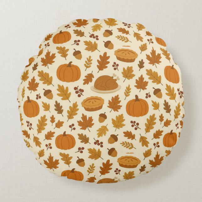 Classic Thanksgiving patterned  Round Pillow (Front)