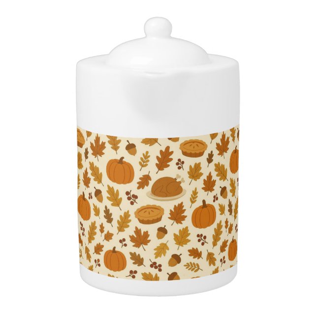 Classic Thanksgiving patterned  Teapot (Front)