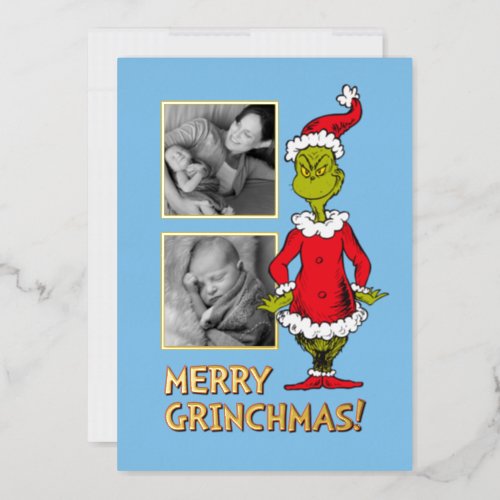 Classic The Grinch  Santa Claus Foil Holiday Card