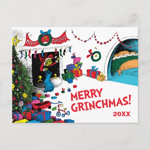 Classic The Grinch  The Grinch in Chimney Holiday Postcard