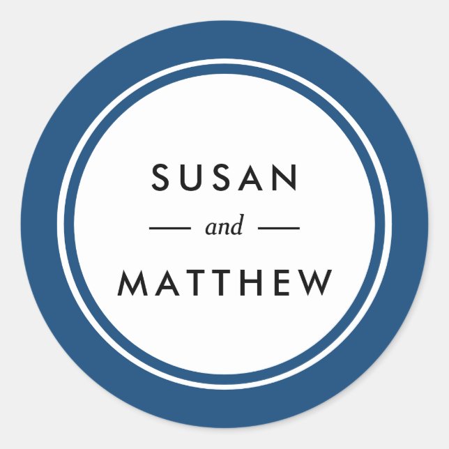 Classic Thick Border Navy Blue Personalized Classic Round Sticker (Front)