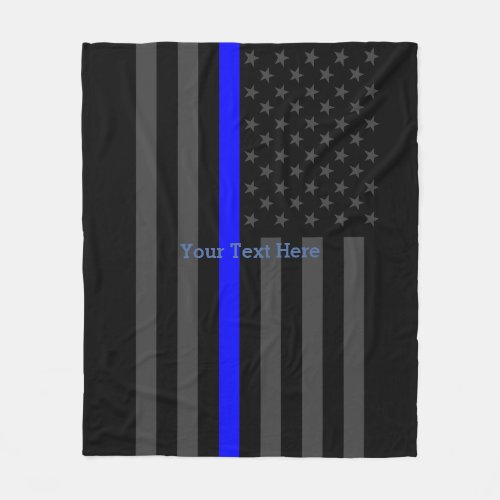 Classic Thin Blue Line Personalized Black US Flag Fleece Blanket