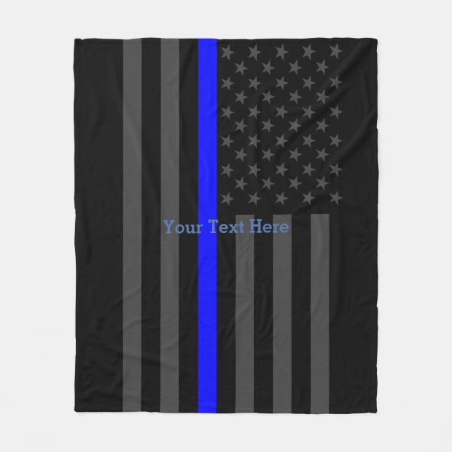 Classic Thin Blue Line Personalized Black US Flag Fleece Blanket (Front)