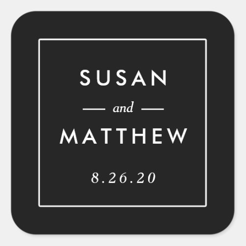 Classic Thin Border Custom Wedding Sticker Black Square Sticker