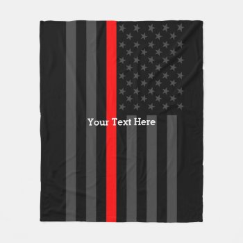 Classic Thin Red Line Personalized Black Us Flag Fleece Blanket by AmericanStyle at Zazzle
