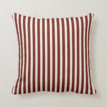 Classic Thin Stripes In Brick Red And Cream Throw Pillow by AnyTownArt at Zazzle