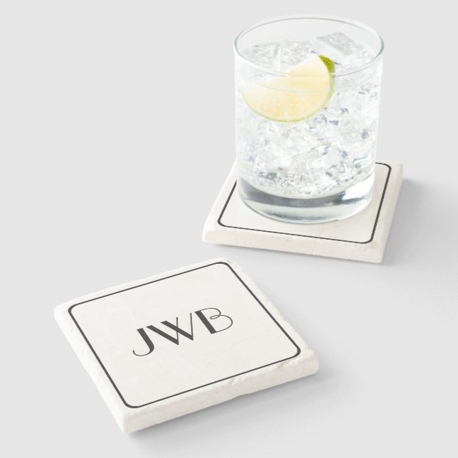Classic Three Initials Black Monogram and Frame Stone Coaster (Side)