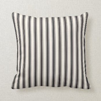 Classic Ticking Stripe Pattern Black And Cream Throw Pillow by AnyTownArt at Zazzle