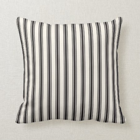 Classic Ticking Stripe Pattern Black And Cream Throw Pillow
