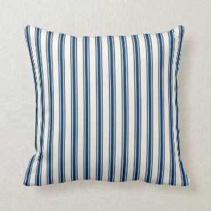 Classic Ticking Stripe Pattern Navy and Cream Throw Pillow