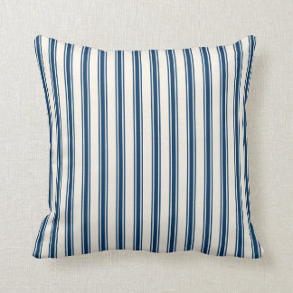 Classic Ticking Stripe Pattern Navy and Cream Throw Pillow