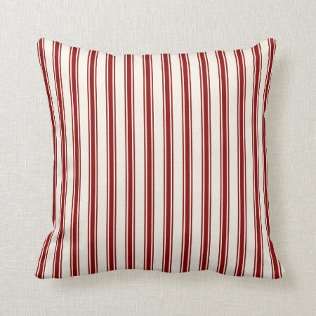 Classic Ticking Stripe Pattern Red And Cream Throw Pillow