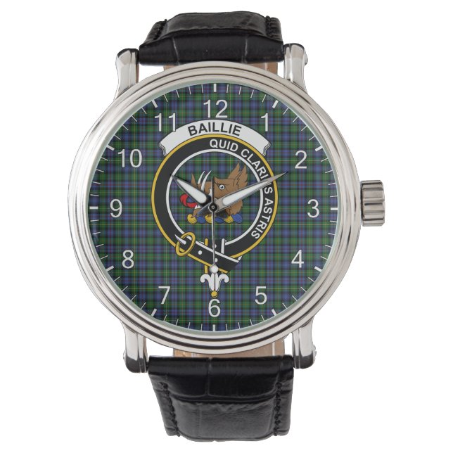 Classic Timeless Clan Baillie Hunting Tartan Badge Watch (Front)