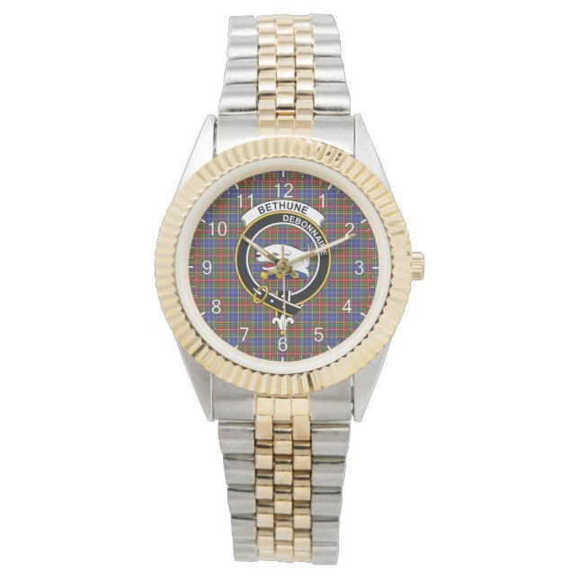 Classic Timeless Clan Bethune Tartan Badge Plaid Watch (Front)