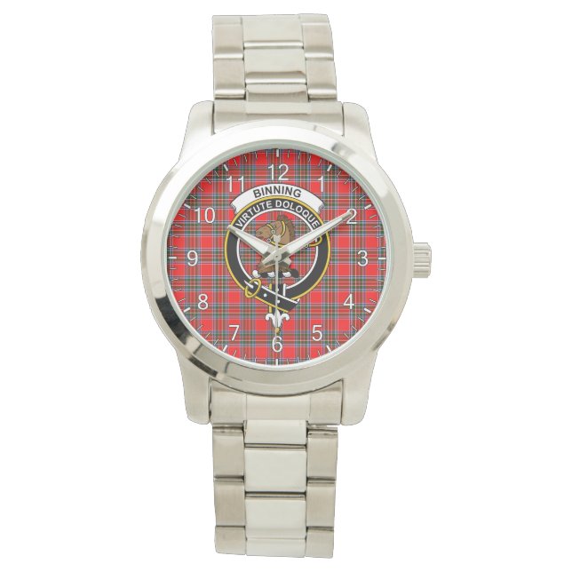 Classic Timeless Clan Binning Tartan Badge Plaid Watch (Front)
